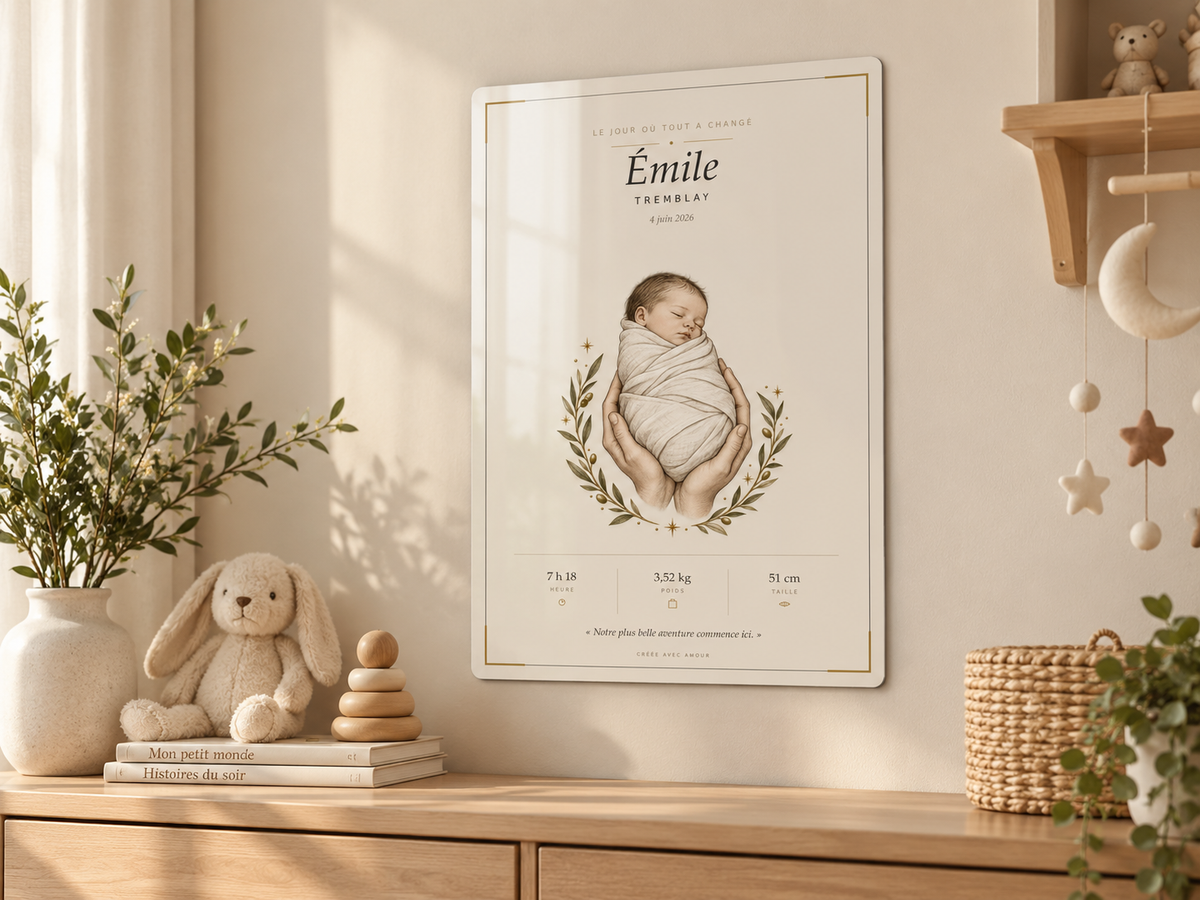 Affiche de naissance personnalisée sur métal