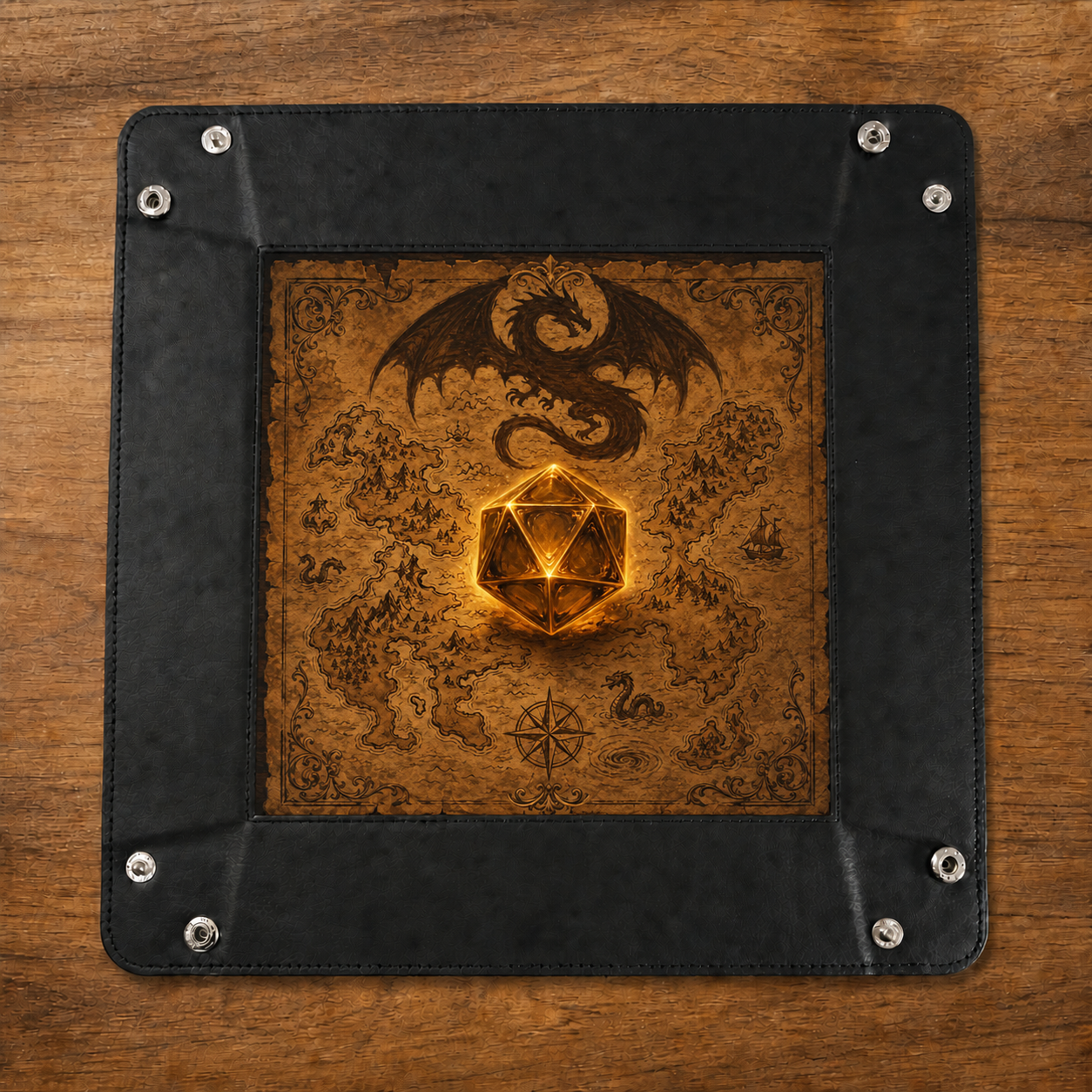 Plateau à dés Cartographe des dragons complètement ouvert à plat