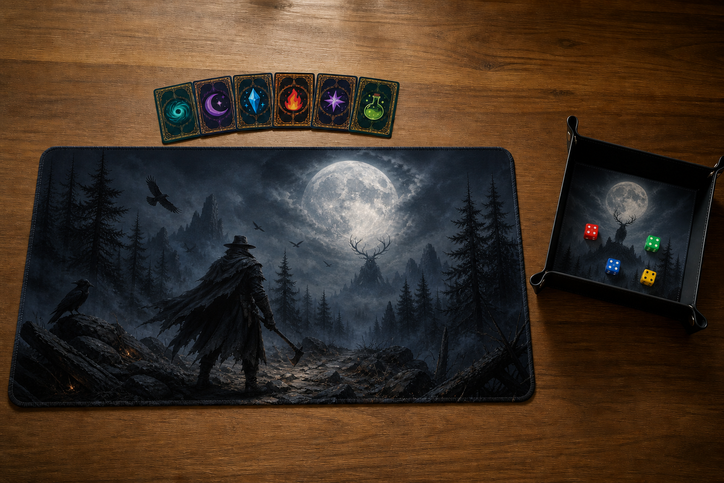 Ensemble playmat Chasse nocturne avec plateau à dés assorti