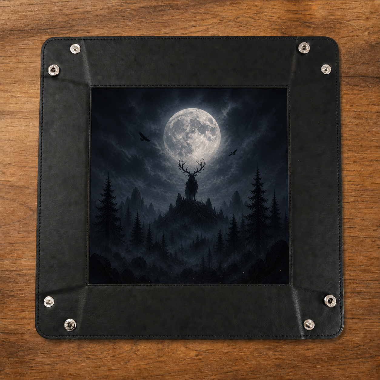 Plateau à dés fantasy Gardien de la lune ouvert complètement à plat