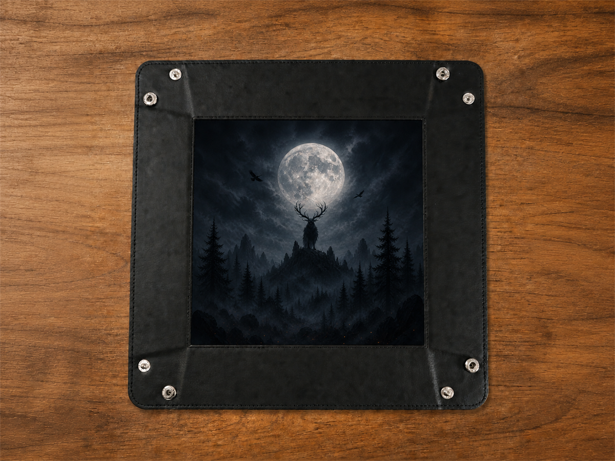 Plateau à dés fantasy Gardien de la lune ouvert complètement à plat