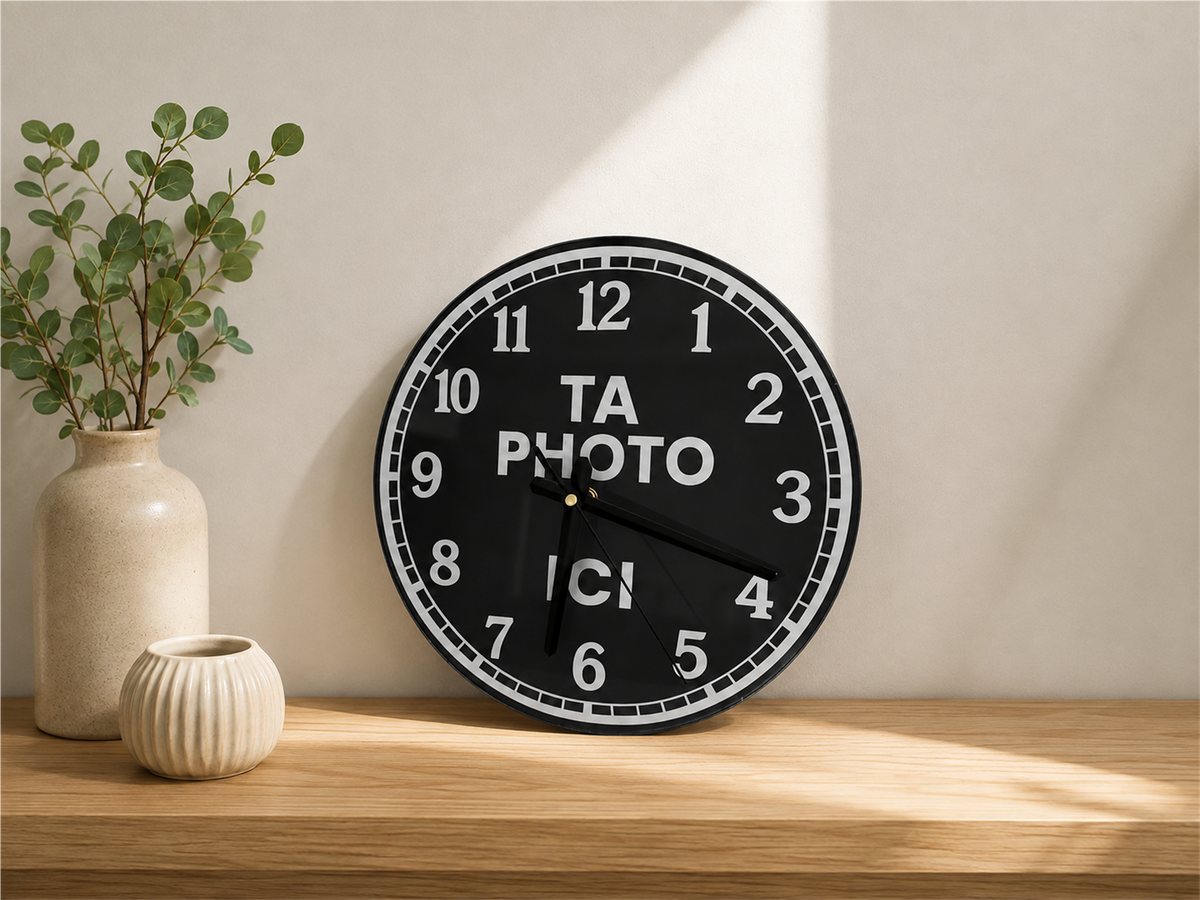 🕒 Horloge en verre trempé personnalisée – 12 po
