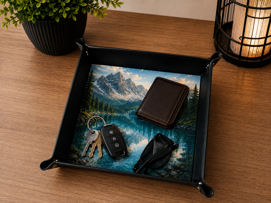 Plateau personnalisé en similicuir – Dés ou vide-poche