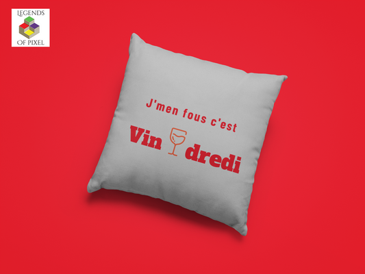 Housse de coussin J'men fous c'est Vindredi
