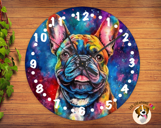 Horloge en métal Bouledogue Français coloré