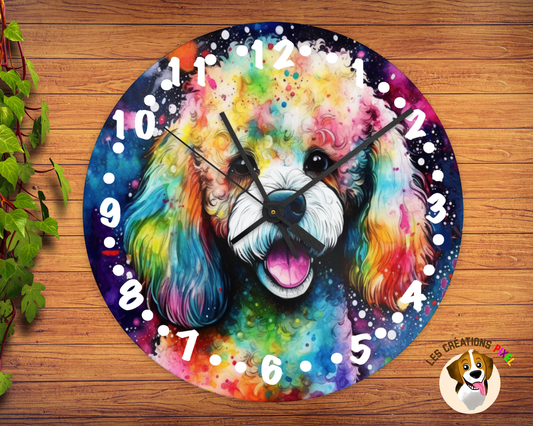 Horloge en métal Caniche coloré