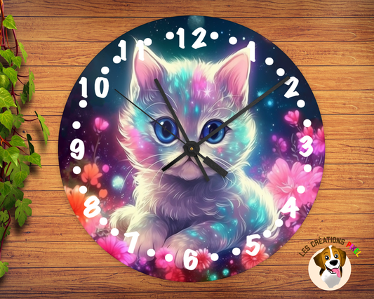 Horloge en métal Chaton néon