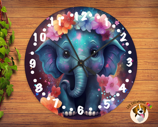 Horloge en métal Éléphant néon