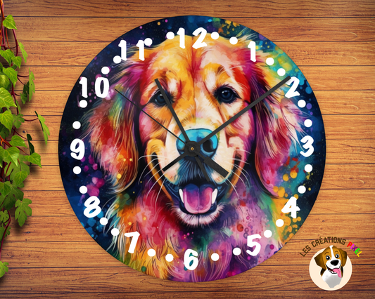 Horloge en métal Golden Retriever coloré