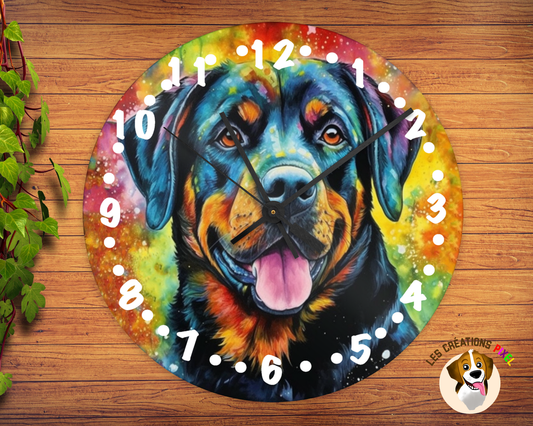 Horloge en métal Rottweiler coloré