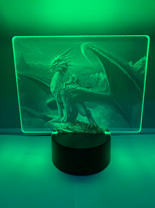 Lampe DEL Photo Réaliste Chevalier chevauchant un Dragon