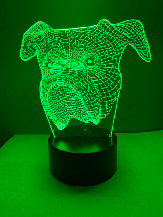 Lampe 3D DEL Tête Chien Bulldog