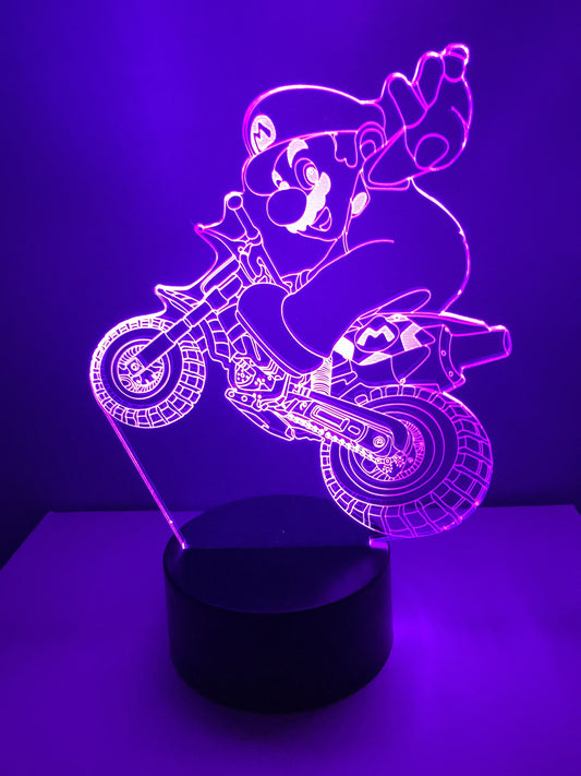 Lampe 3D DEL Mario sur sa moto (Super Mario/Kart)