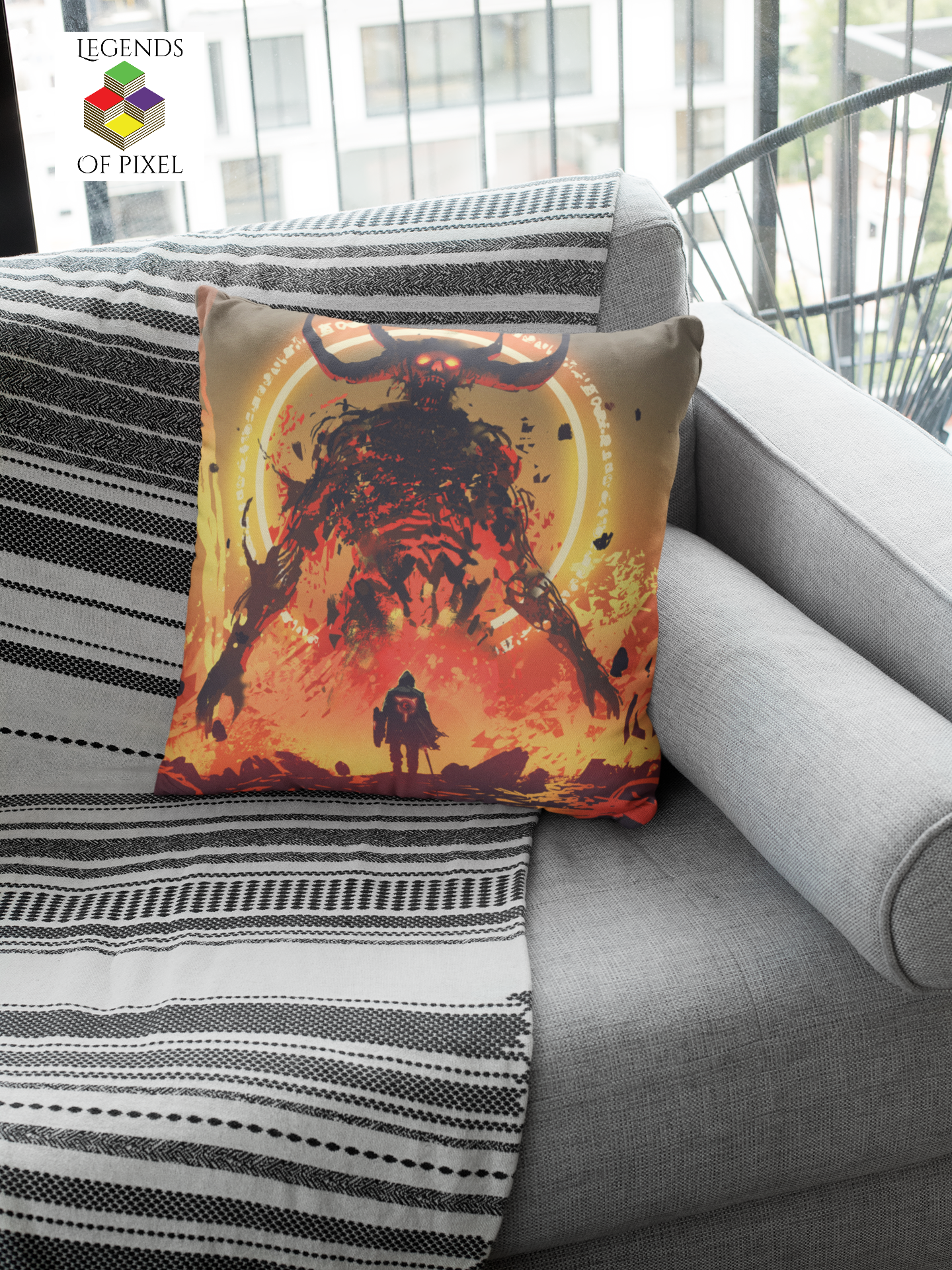 Housse de coussin Chevalier face au démon de lave