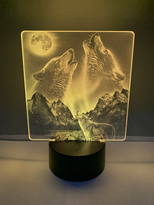 Lampe DEL Photo Réaliste Loups hurlant à la pleine lune 🌕