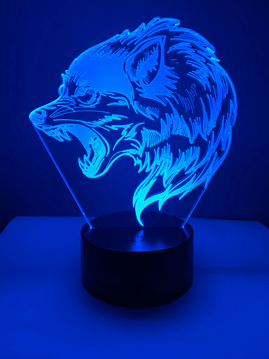 Lampe 3D DEL Loup enragé