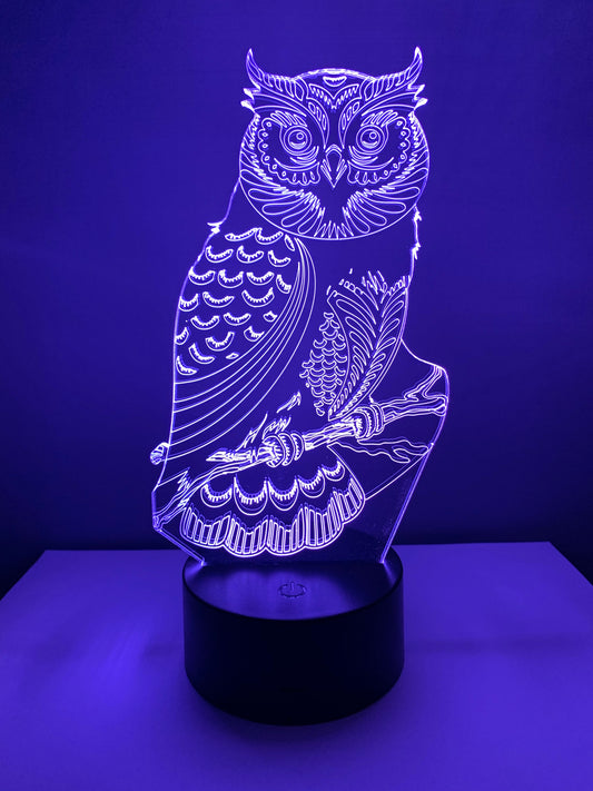 Lampe 3D DEL Hiboux perché